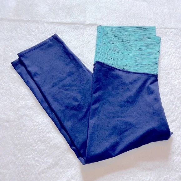 Fabletics Leggings - Navy Blue and Turquoise - Picture 3 of 8